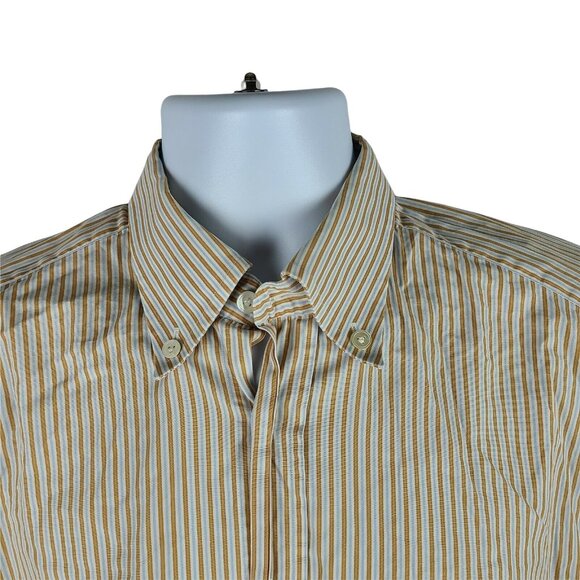 Van Laack Royal Button Front Shirt Mens Size Large Tan Striped Long Sleeve - Picture 4 of 7